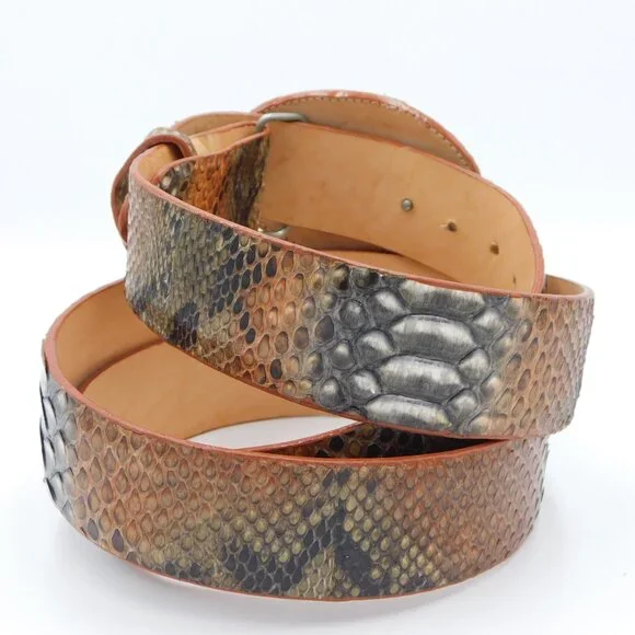 Los Altos Python Skin Cowboy Belt | Rustic Cognac |Oval Python Buckle | EUC | 46 - Picture 3 of 11